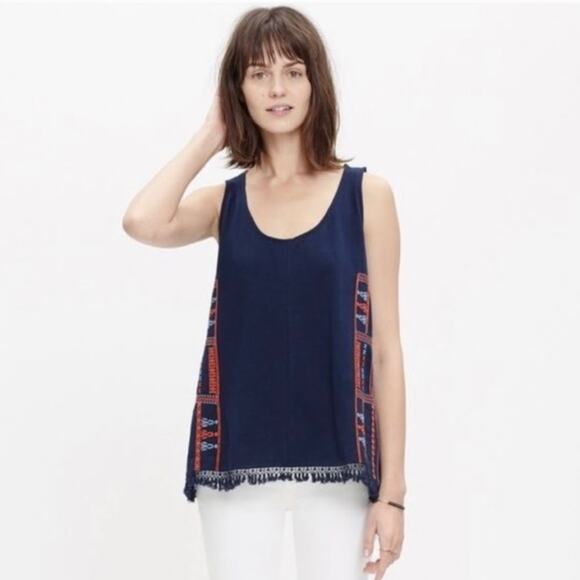 Madewell Scoop Neck Embroidered Fringe Tank Top Size Small - Picture 1 of 9